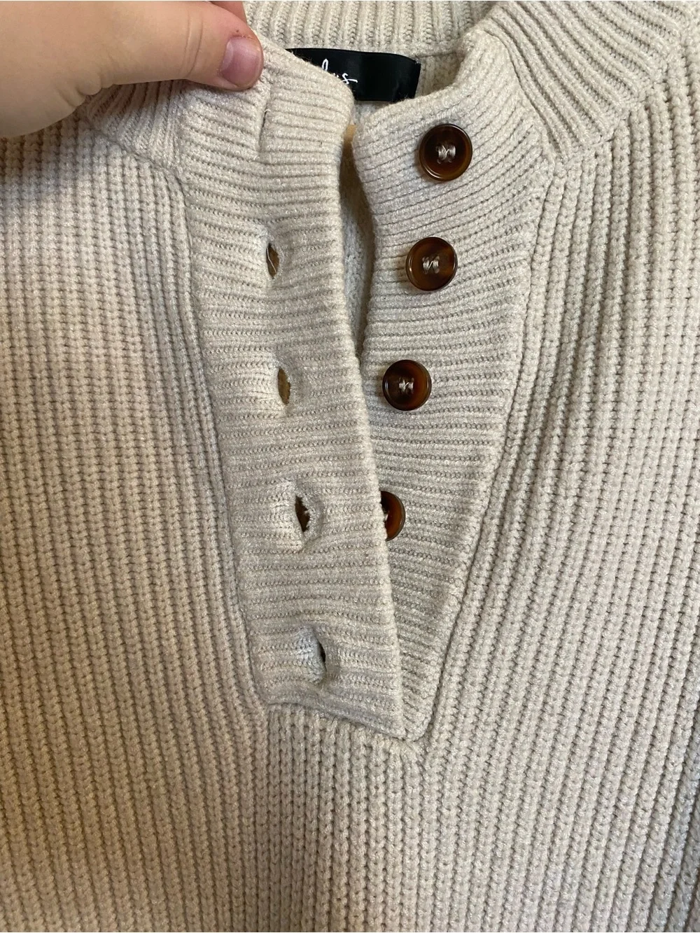 Lulus Cream Ribbed Henley Sweater Dress with Button Placket